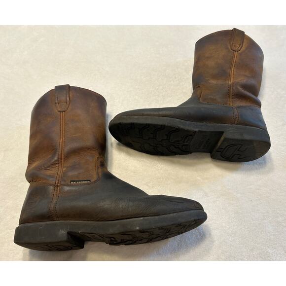 Georgia Boots Men's Size 9.5 W Brown Wellington Pull On Leather Work Waterproof - Picture 1 of 8